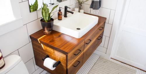 Влагостойкие столешницы для ванной. Использование деревянных столешниц для ванных комнат — породы дерева и шпона