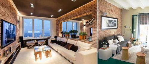 Имитация кирпича на стене. В интерьере квартиры