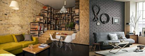 Имитация кирпича на стене. В интерьере квартиры