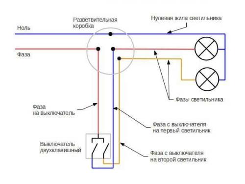 Подключить люстру на одинарный выключатель. Подключаем люстру к одинарному и двойному выключателям