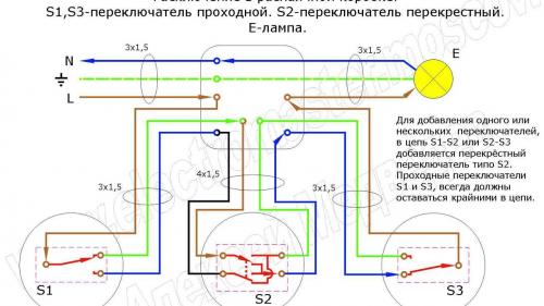Схема подключения проходного выключателя с 3х мест. Навигация по записям