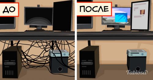 Как убрать провода от компьютера под столом в доме. Как убрать провода от компьютера под столом
