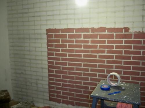 Имитация кирпичной кладки в интерьере. Разметка площади
