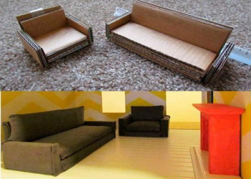 Кукольная мебель из картона шаблоны. Мебель для кукольного домика из картона