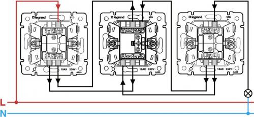 Проходной выключатель 4 точки. Проходной выключатель: схема подключения из трех и более мест